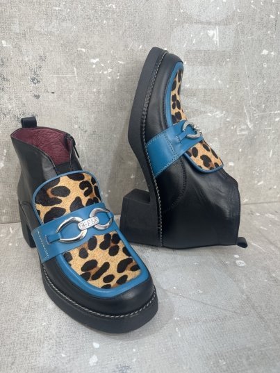 BOTIN NEGRO, TURQUESA Y LEOPARDO