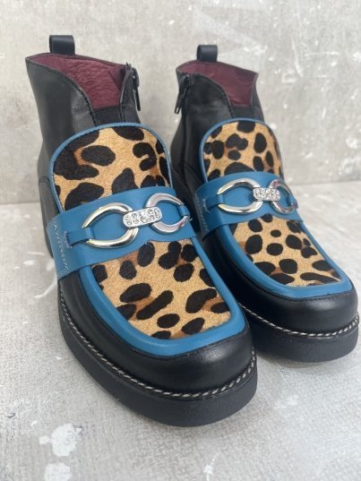 BOTIN NEGRO, TURQUESA Y LEOPARDO