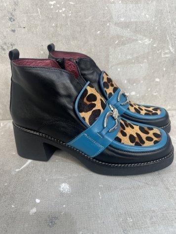 BOTIN NEGRO, TURQUESA Y LEOPARDO